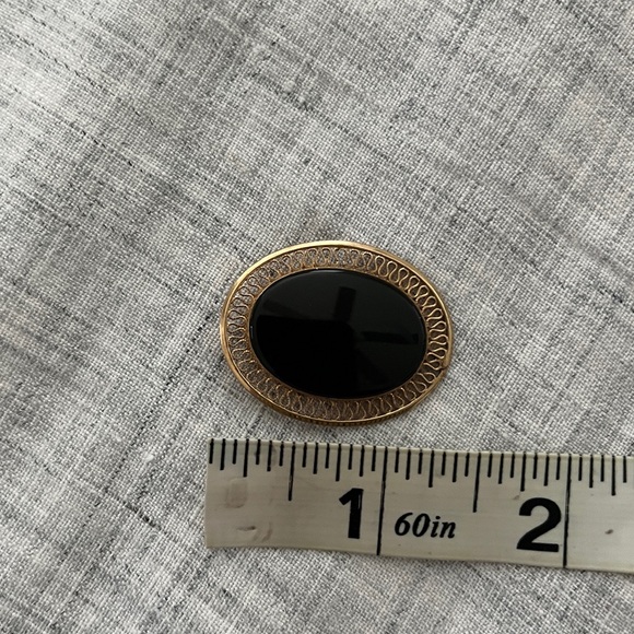 Vintage Winard black onyx 12K gold filled filigree brooch pendant - Picture 5 of 6